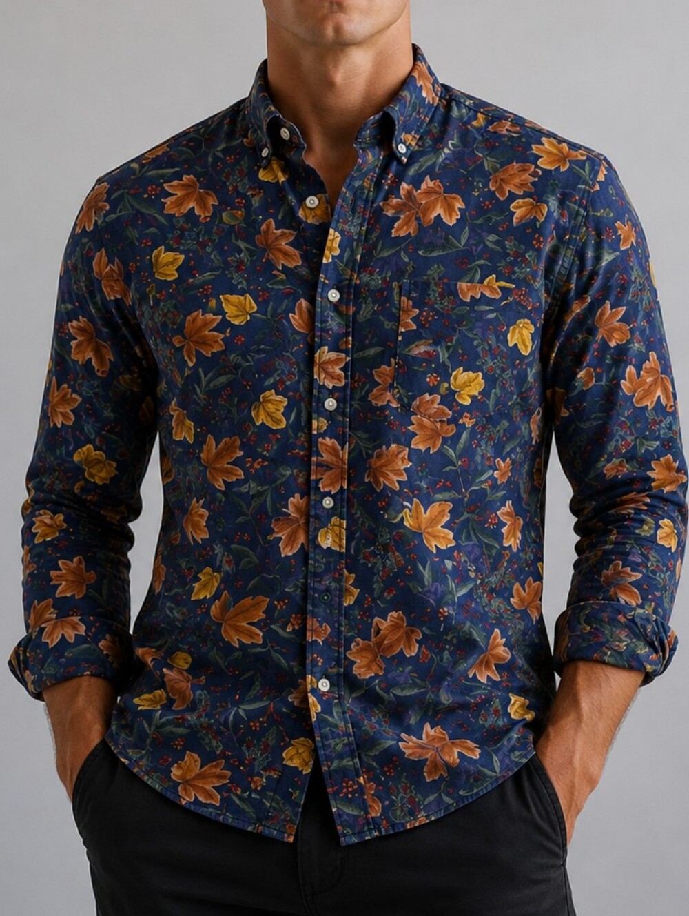 Mens vintage izod long sleeve button up shirt size M Medium Navy all over print